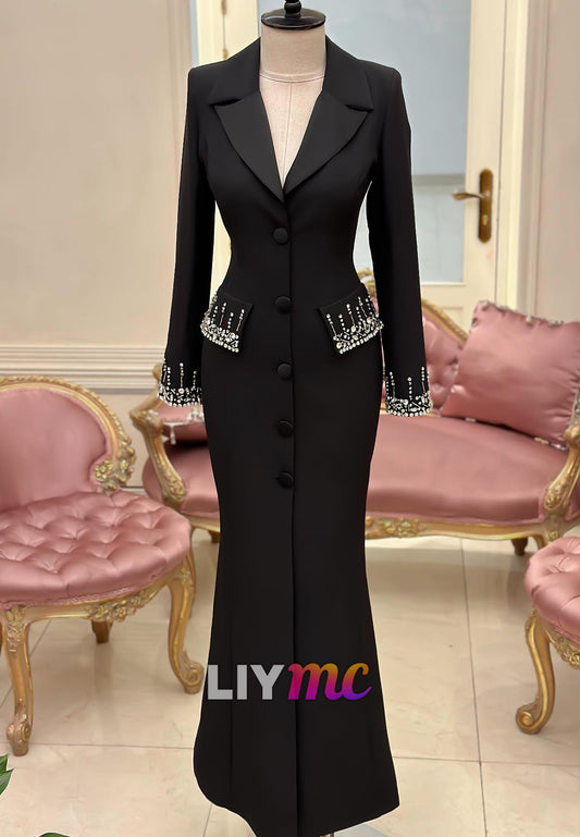 Blazer Long Sleeves Beaded Mermaid Mother of Bride Dress