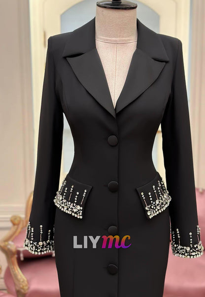 Blazer Long Sleeves Beaded Mermaid Mother of Bride Dress