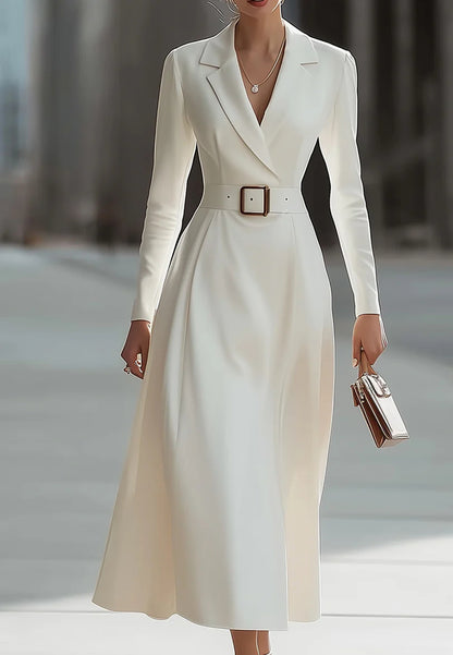Blazer Long Sleeves Belt A-Line Work Dress