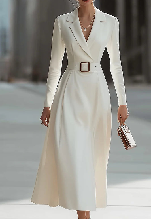 Blazer Long Sleeves Belt A-Line Work Dress