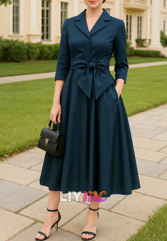 Blazer V-Neck Bowknot A-Line Mother of Bride Dress