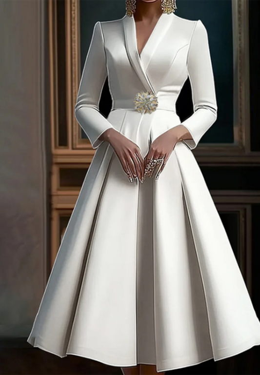 Blazer V-Neck Long Sleeves A-Line Satin Cocktail Dress