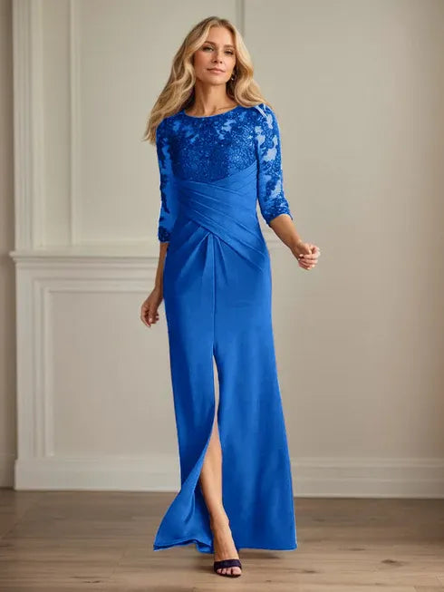 Scoop Long Sleeves Appliques Sheath Prom Dress