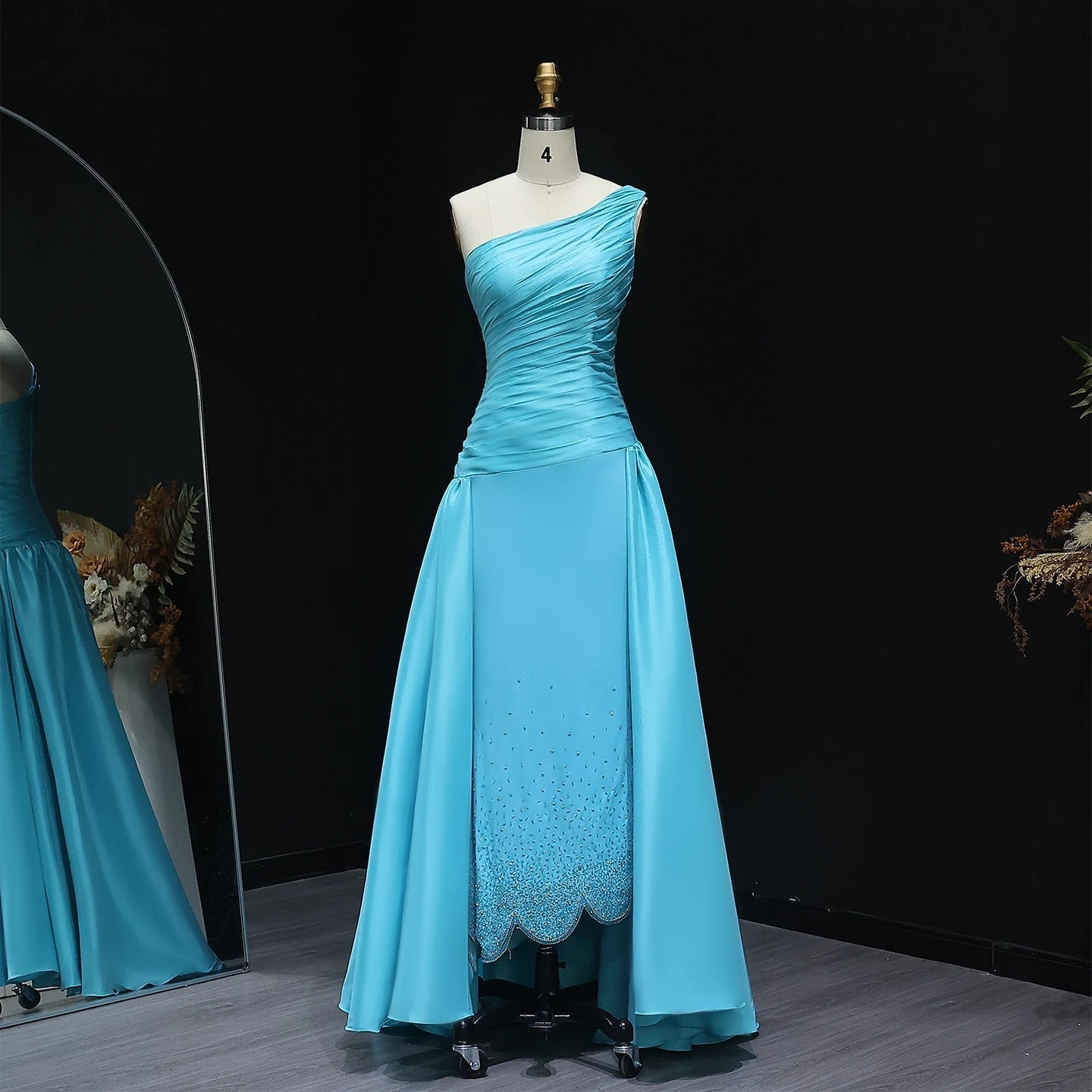 One Shoulder Arabic Evening Dress Overskirt Dubai Wedding