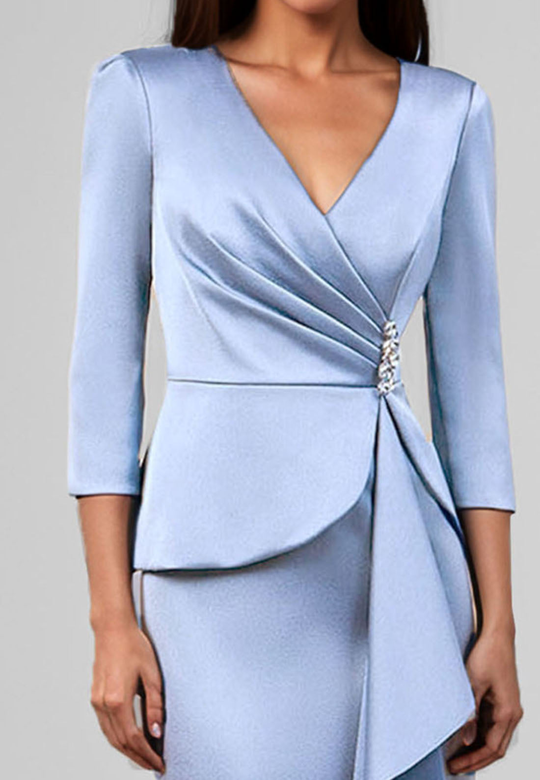 Blue Blazer Dress Work Wedding Guest Ruffle V-Neck Midi Dress