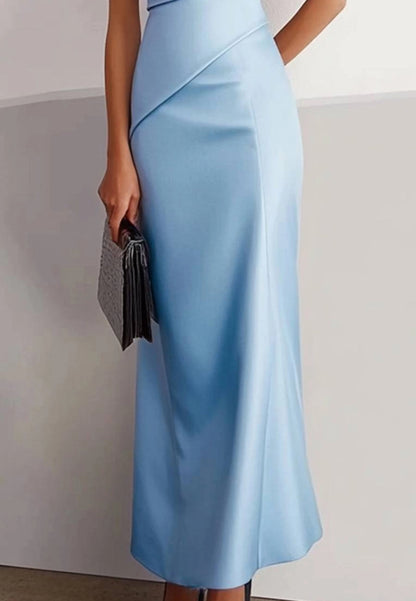 Blue Formal Party Dress Off Shoulder Evening Satin Evening Gown