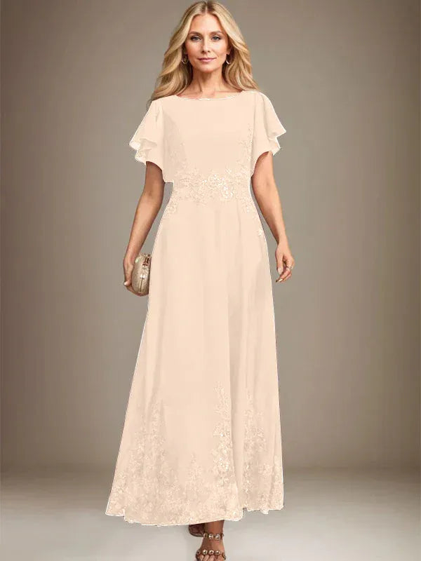 A-line Scoop Ankle-Length Lace Chiffon Mother of the Bride Dress With Sequins