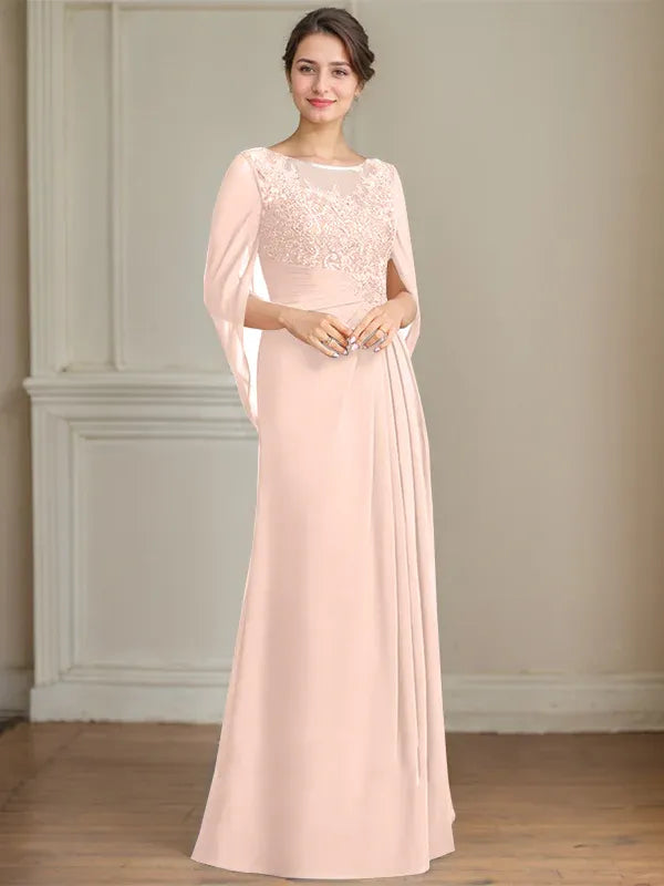 A-Line/Princess Scoop Floor-Length Mother of the Bride Dresses with Pleated & Sequins