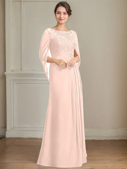 A-Line/Princess Scoop Floor-Length Mother of the Bride Dresses with Pleated & Sequins
