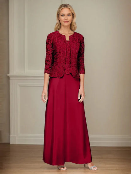 Glitter Lace & Satin Skirt Jacket Dress with Open Jacket