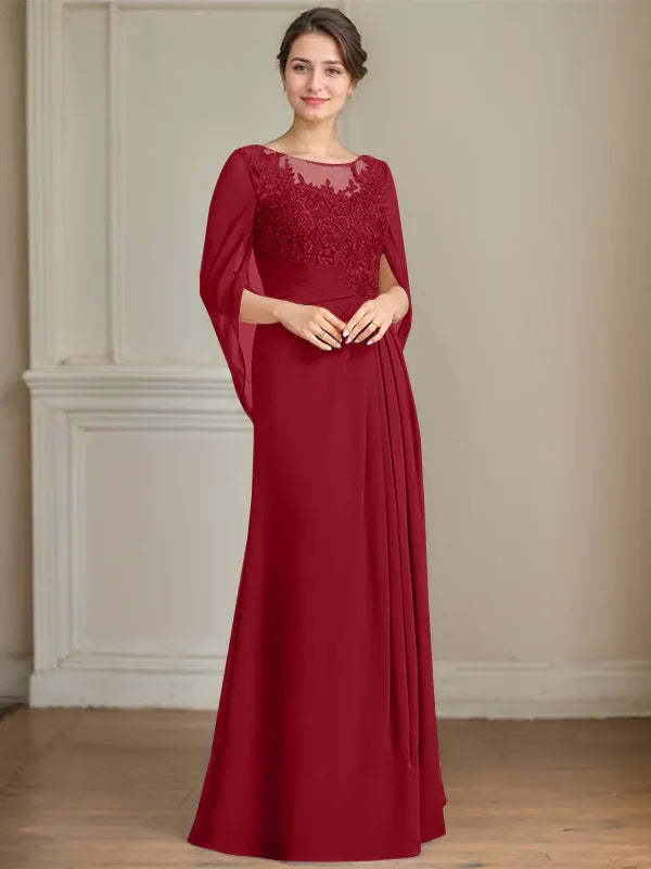 A-Line/Princess Scoop Floor-Length Mother of the Bride Dresses with Pleated & Sequins