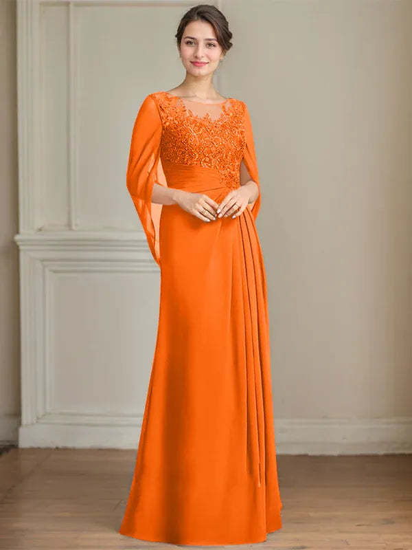 A-Line/Princess Scoop Floor-Length Mother of the Bride Dresses with Pleated & Sequins