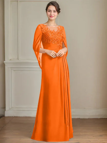 A-Line/Princess Scoop Floor-Length Mother of the Bride Dresses with Pleated & Sequins