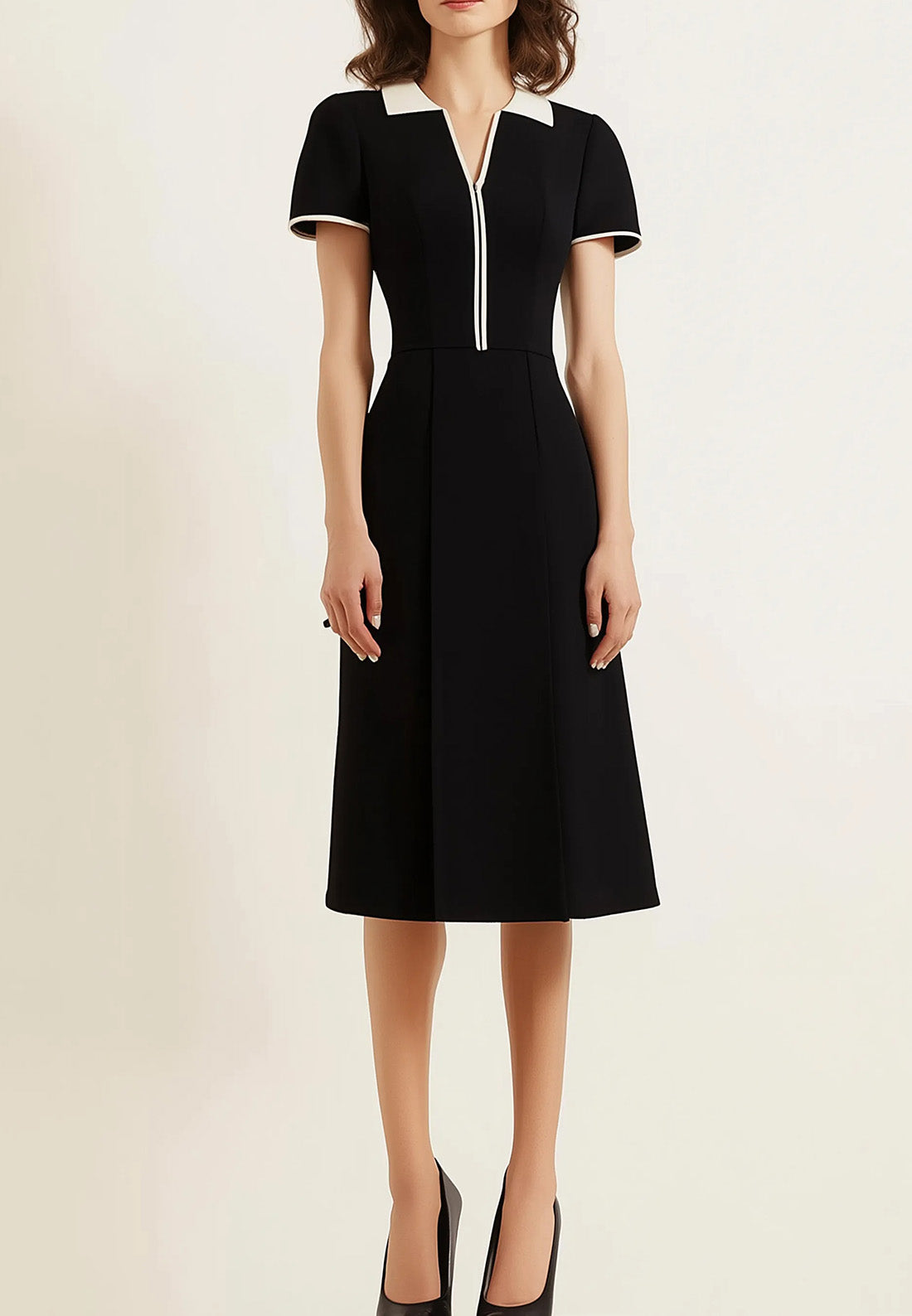 Business Semi-Formal Dress Black V-Neck Knee-Length Dress