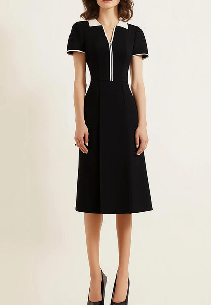 Business Semi-Formal Dress Black V-Neck Knee-Length Dress