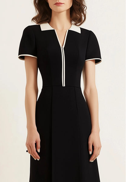 Business Semi-Formal Dress Black V-Neck Knee-Length Dress