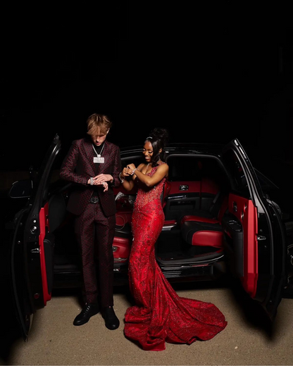 Red Mermaid Long Prom Dresses Formal Evening Dress