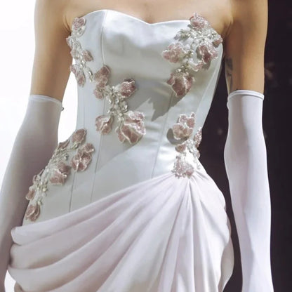 Sweetheart Ruched Floral Embellished Sheath Evening Dress