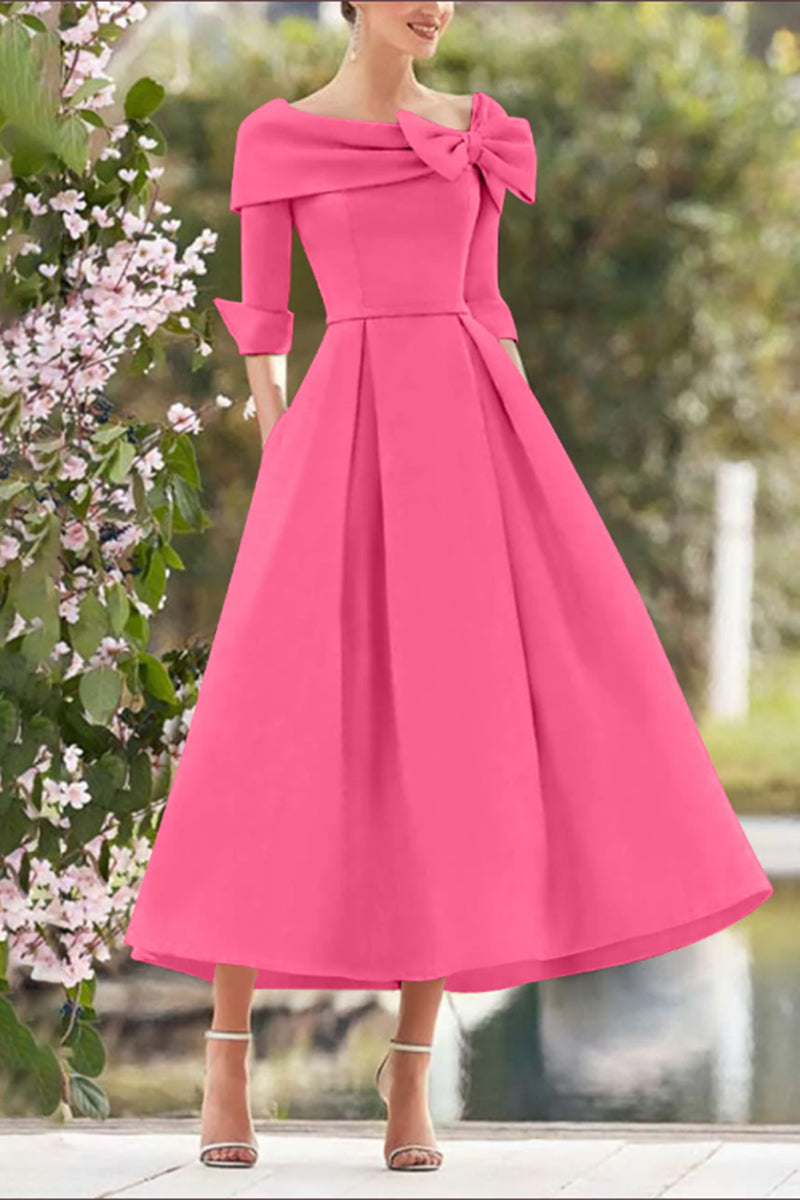A Line Cowl Neck 3/4 Sleeves Tea Length Elegant Mother Dresses CM0348