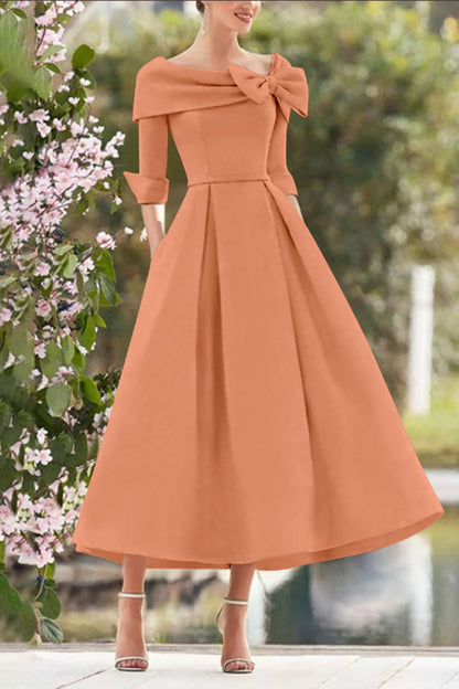 A Line Cowl Neck 3/4 Sleeves Tea Length Elegant Mother Dresses CM0348