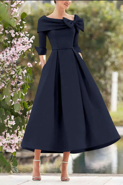 A Line Cowl Neck 3/4 Sleeves Tea Length Elegant Mother Dresses CM0348