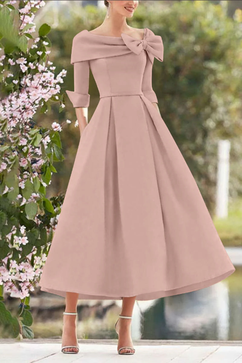 A Line Cowl Neck 3/4 Sleeves Tea Length Elegant Mother Dresses CM0348