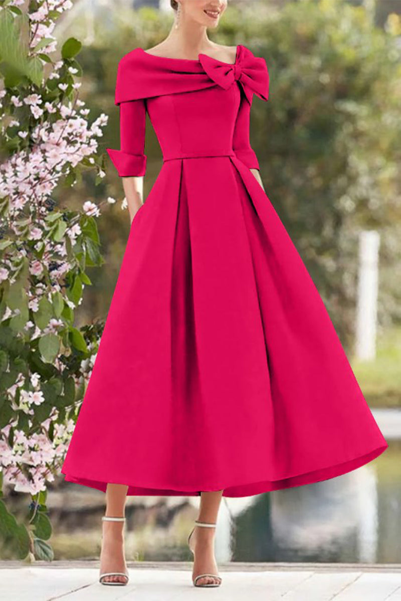 A Line Cowl Neck 3/4 Sleeves Tea Length Elegant Mother Dresses CM0348