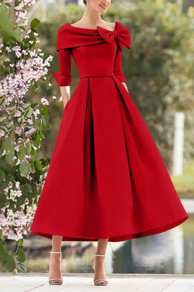 A Line Cowl Neck 3/4 Sleeves Tea Length Elegant Mother Dresses CM0348