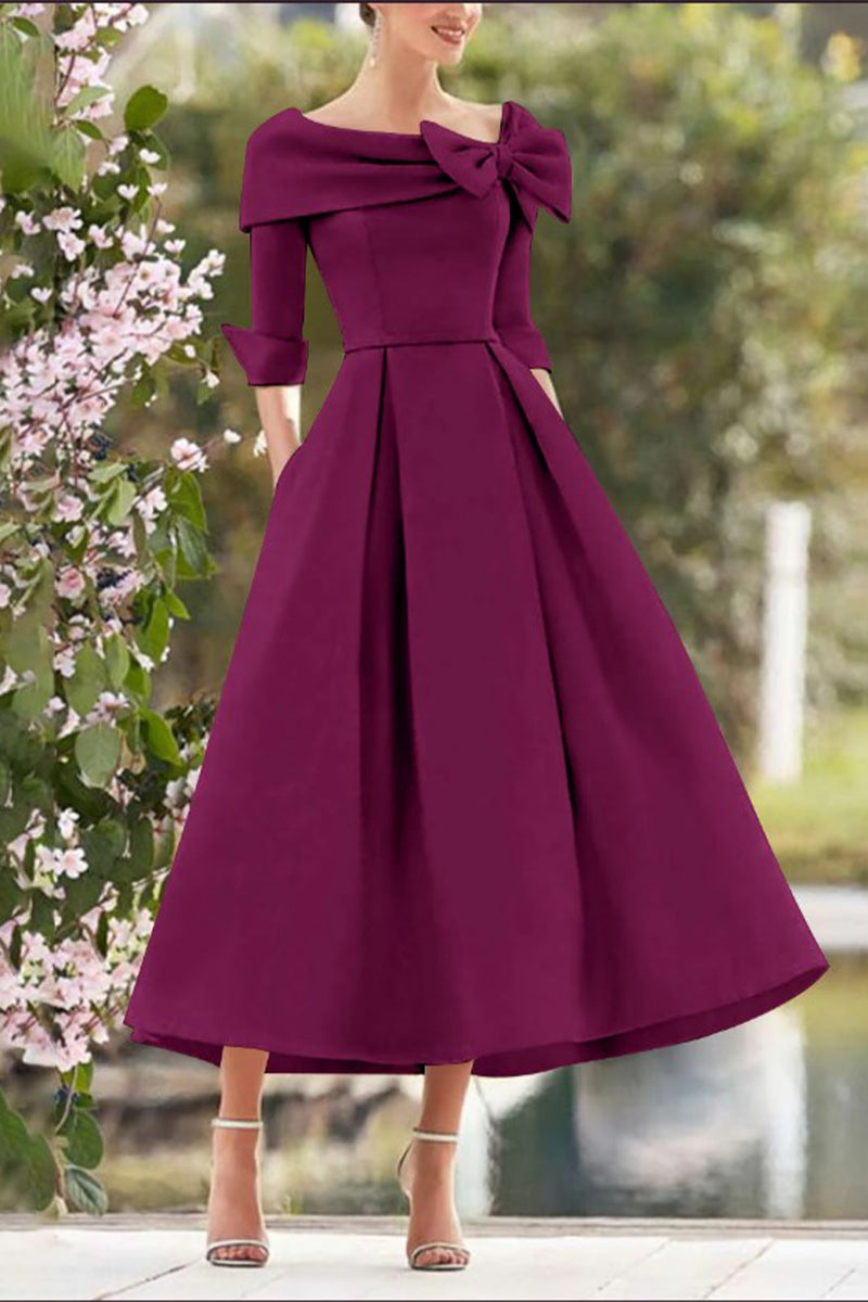 A Line Cowl Neck 3/4 Sleeves Tea Length Elegant Mother Dresses CM0348