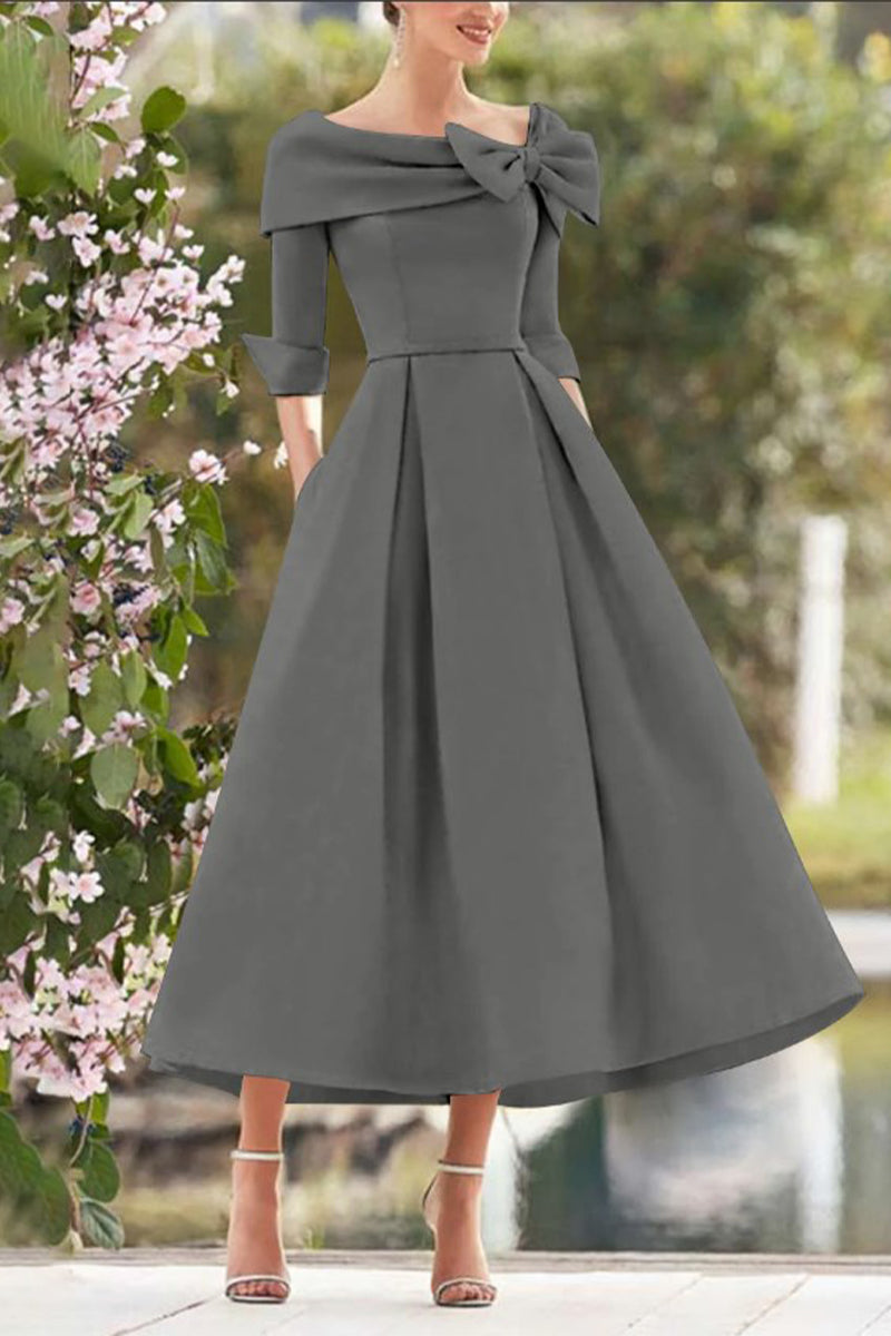 A Line Cowl Neck 3/4 Sleeves Tea Length Elegant Mother Dresses CM0348