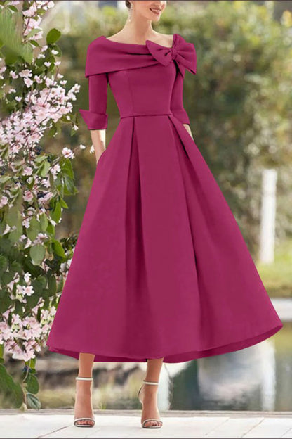 A Line Cowl Neck 3/4 Sleeves Tea Length Elegant Mother Dresses CM0348