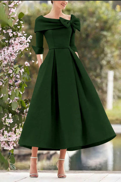 A Line Cowl Neck 3/4 Sleeves Tea Length Elegant Mother Dresses CM0348