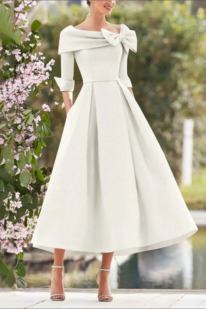 A Line Cowl Neck 3/4 Sleeves Tea Length Elegant Mother Dresses CM0348