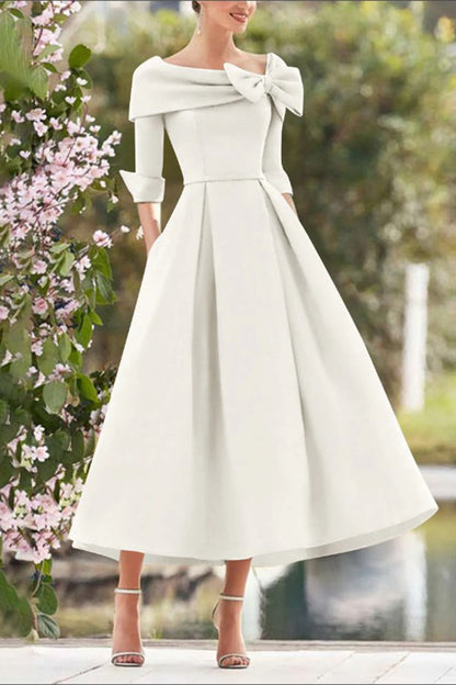 A Line Cowl Neck 3/4 Sleeves Tea Length Elegant Mother Dresses CM0348
