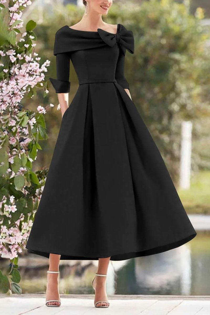 A Line Cowl Neck 3/4 Sleeves Tea Length Elegant Mother Dresses CM0348