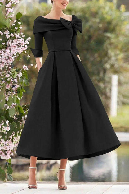 A Line Cowl Neck 3/4 Sleeves Tea Length Elegant Mother Dresses CM0348