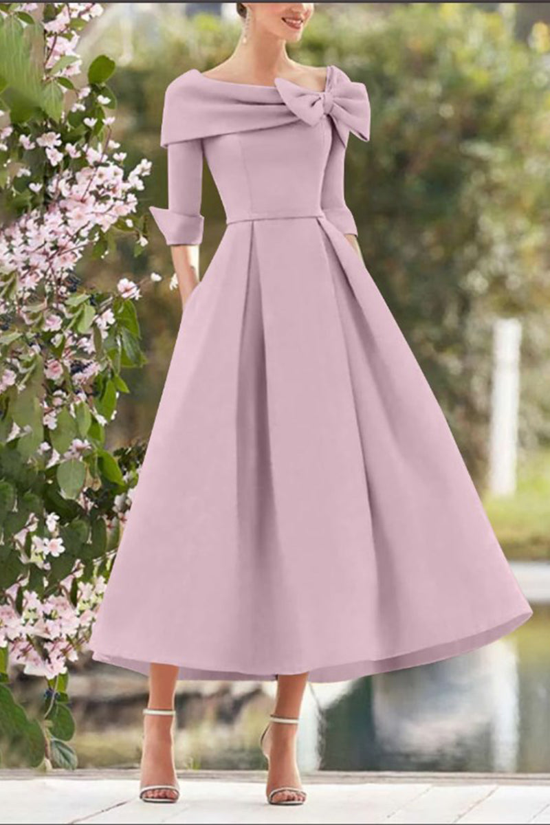 A Line Cowl Neck 3/4 Sleeves Tea Length Elegant Mother Dresses CM0348