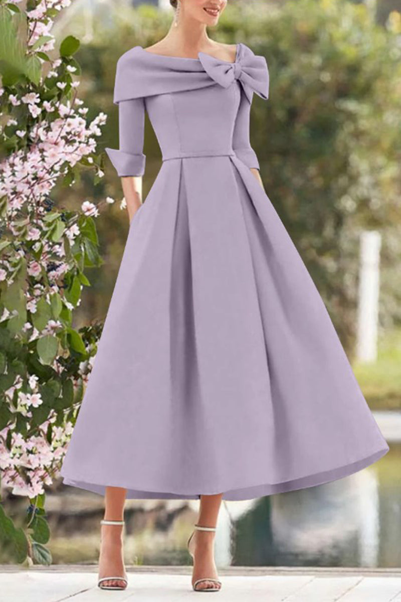 A Line Cowl Neck 3/4 Sleeves Tea Length Elegant Mother Dresses CM0348