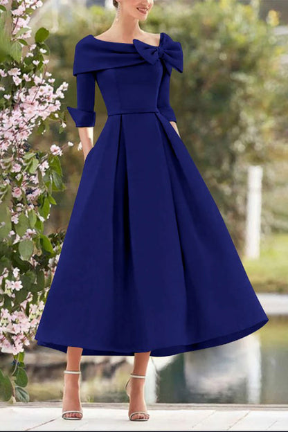 A Line Cowl Neck 3/4 Sleeves Tea Length Elegant Mother Dresses CM0348