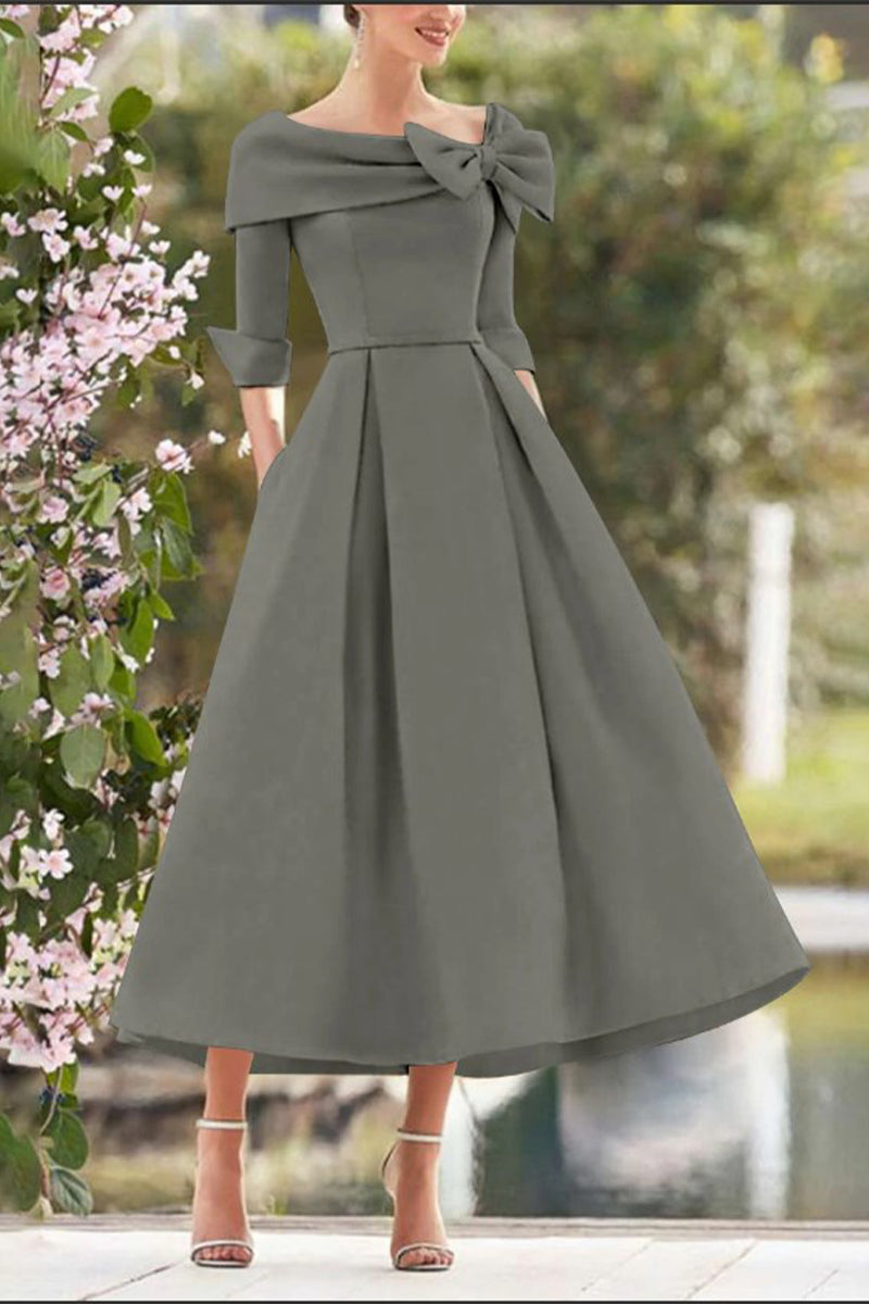 A Line Cowl Neck 3/4 Sleeves Tea Length Elegant Mother Dresses CM0348