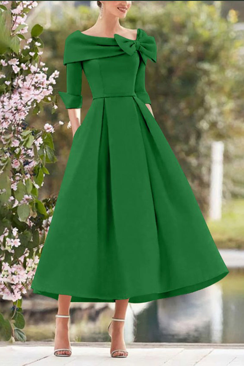 A Line Cowl Neck 3/4 Sleeves Tea Length Elegant Mother Dresses CM0348