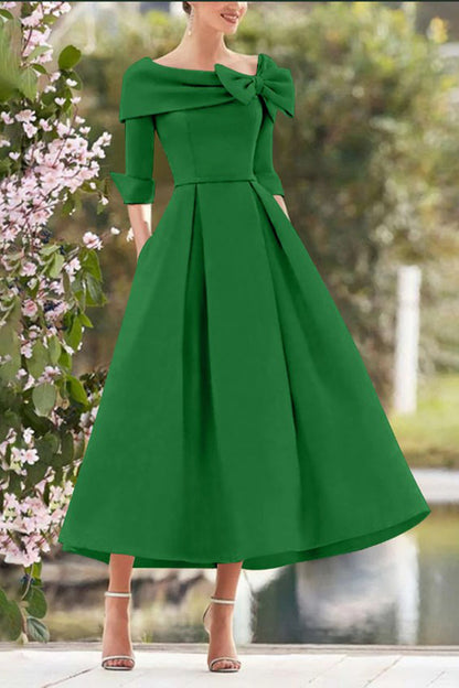 A Line Cowl Neck 3/4 Sleeves Tea Length Elegant Mother Dresses CM0348
