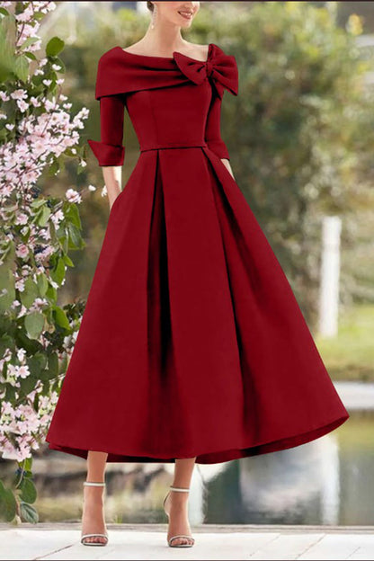 A Line Cowl Neck 3/4 Sleeves Tea Length Elegant Mother Dresses CM0348