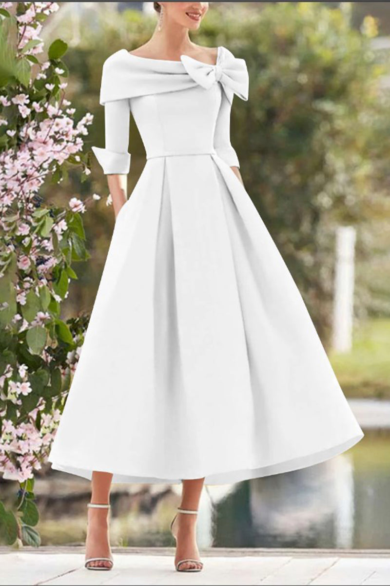 A Line Cowl Neck 3/4 Sleeves Tea Length Elegant Mother Dresses CM0348