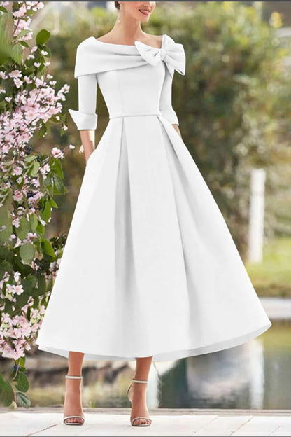 A Line Cowl Neck 3/4 Sleeves Tea Length Elegant Mother Dresses CM0348