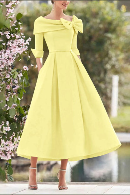 A Line Cowl Neck 3/4 Sleeves Tea Length Elegant Mother Dresses CM0348