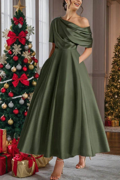 A Line One shoulder Half Sleeve Ankle Length Mother Dresses CM0366