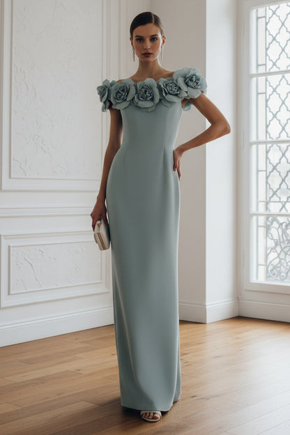 Off-Shoulder 3D Floral Sheath Evening Dress