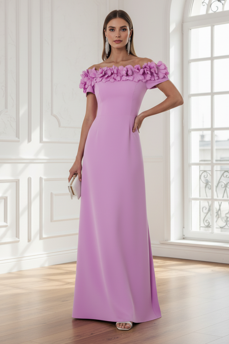 Floral off shoulder A-Line Evening Dress