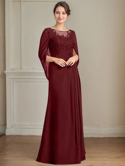 A-Line/Princess Scoop Floor-Length Mother of the Bride Dresses with Pleated & Sequins